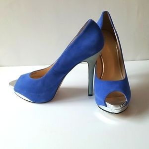 Enzo Angiolini Blue and Silver Open Toe High Heel
